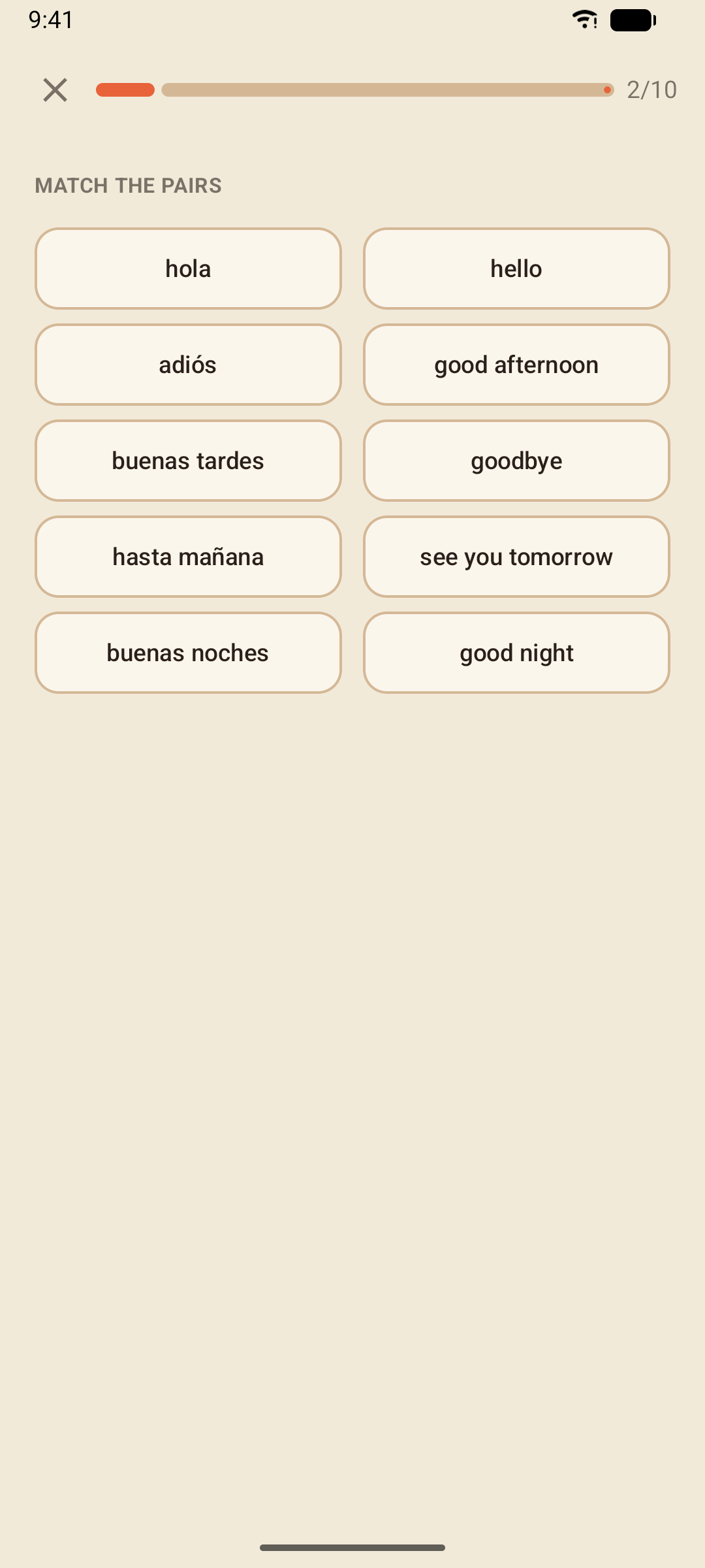 A match-the-pairs exercise