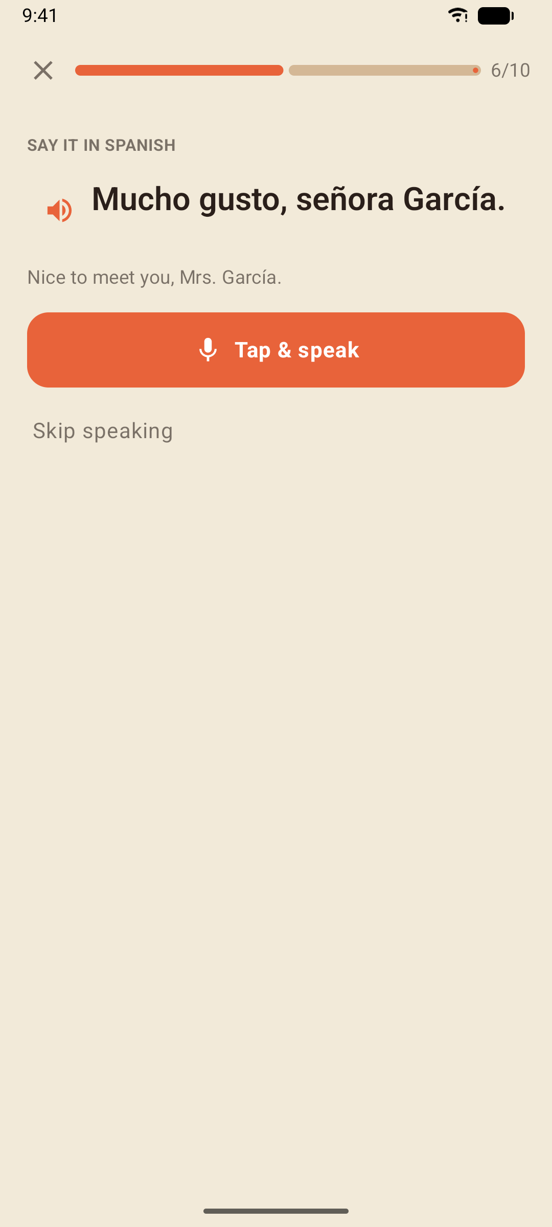 A speaking exercise waiting for you to tap and speak