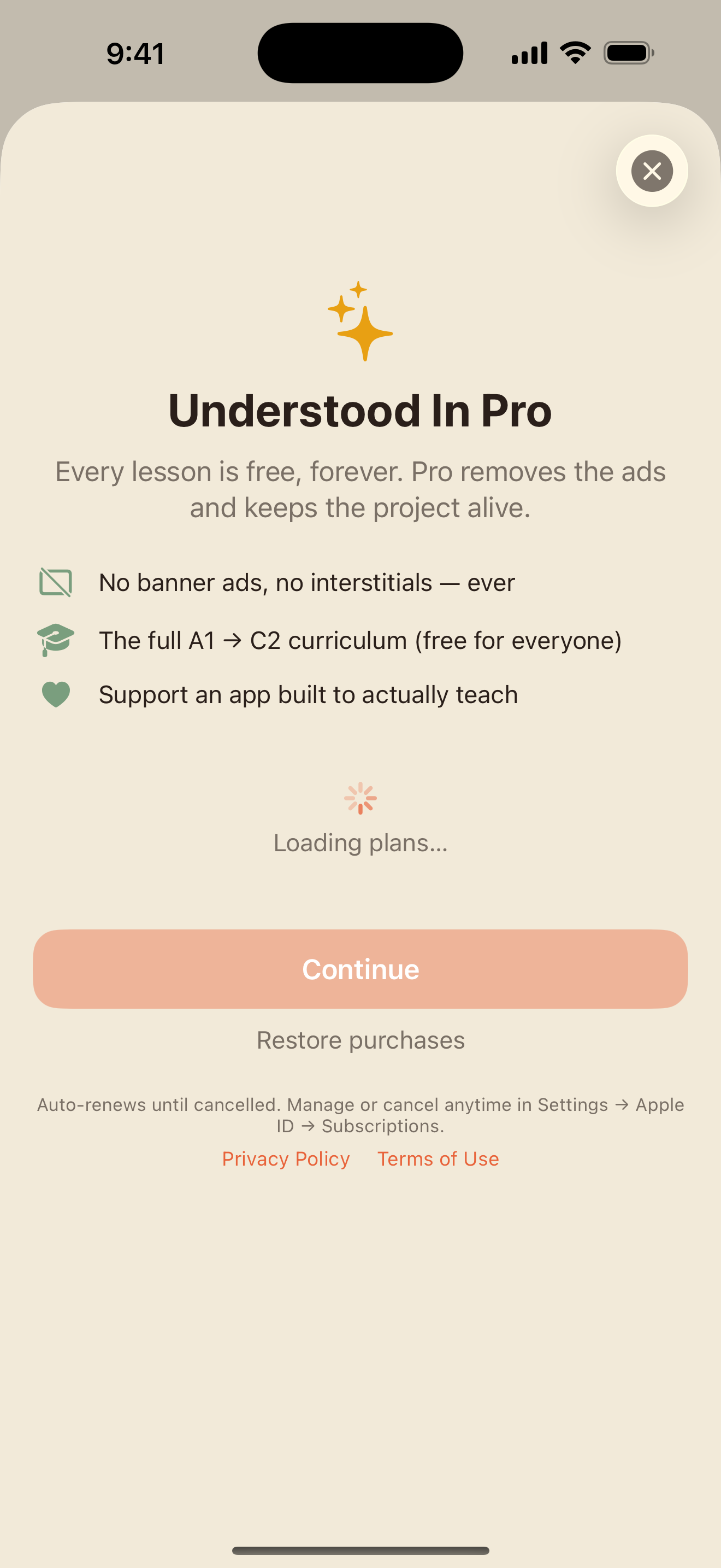 The Understood In Pro screen with the monthly and yearly plans